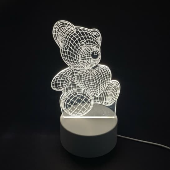 Luminária de Mesa Led 3D Abajur de Led Decoração Quarto Urso Ursinho