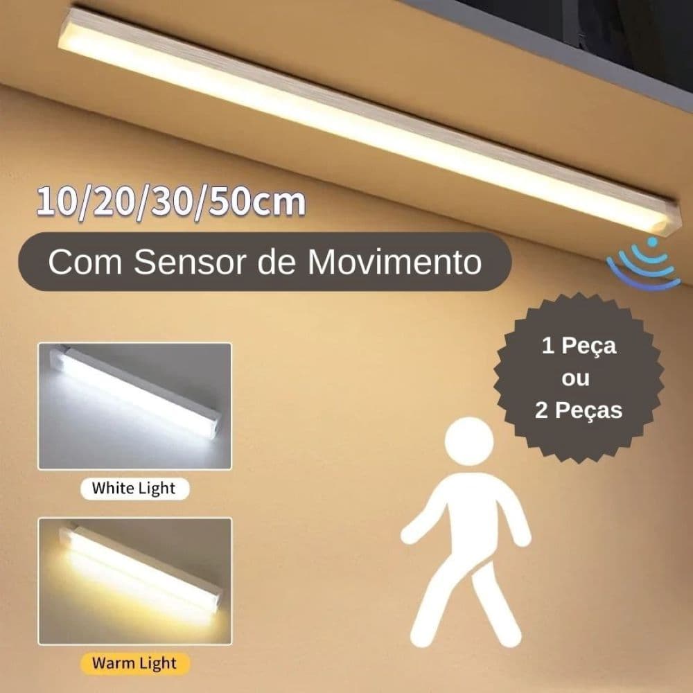 1pç ou 2pçs Luminária Inteligente LED Com Sensor de Movimento Sem Fio e Recarregável USB Barra 10/20/30/50cm