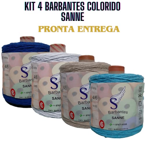 4 BARBANTES SANNE 638g  PARA CROCHÊ FIO 6