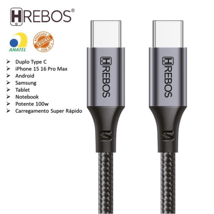 Cabo Tipo C 100w Turbo 1m 2m 3m Trançado Nylon Celular Notebook Tablet Samsung Iphone 15 16 17