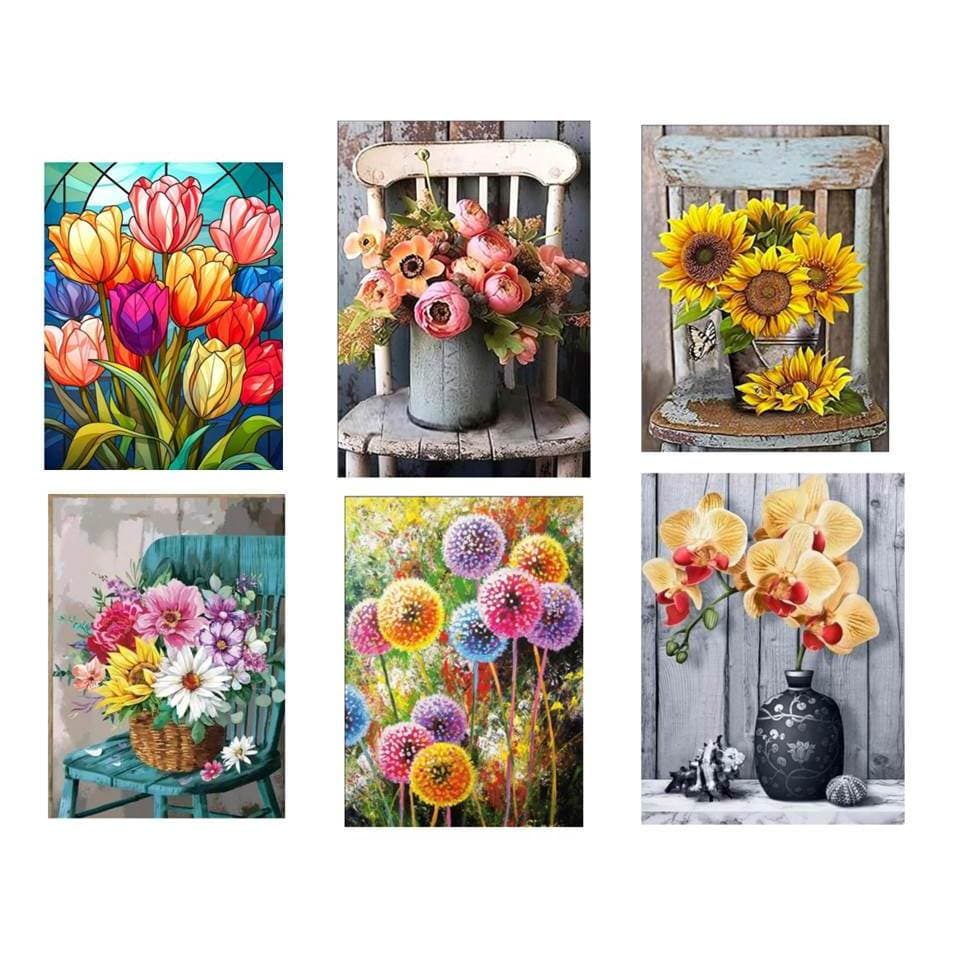 Kit Pintura de diamante 5d Diamond Painting Flores tela 36x46 cm