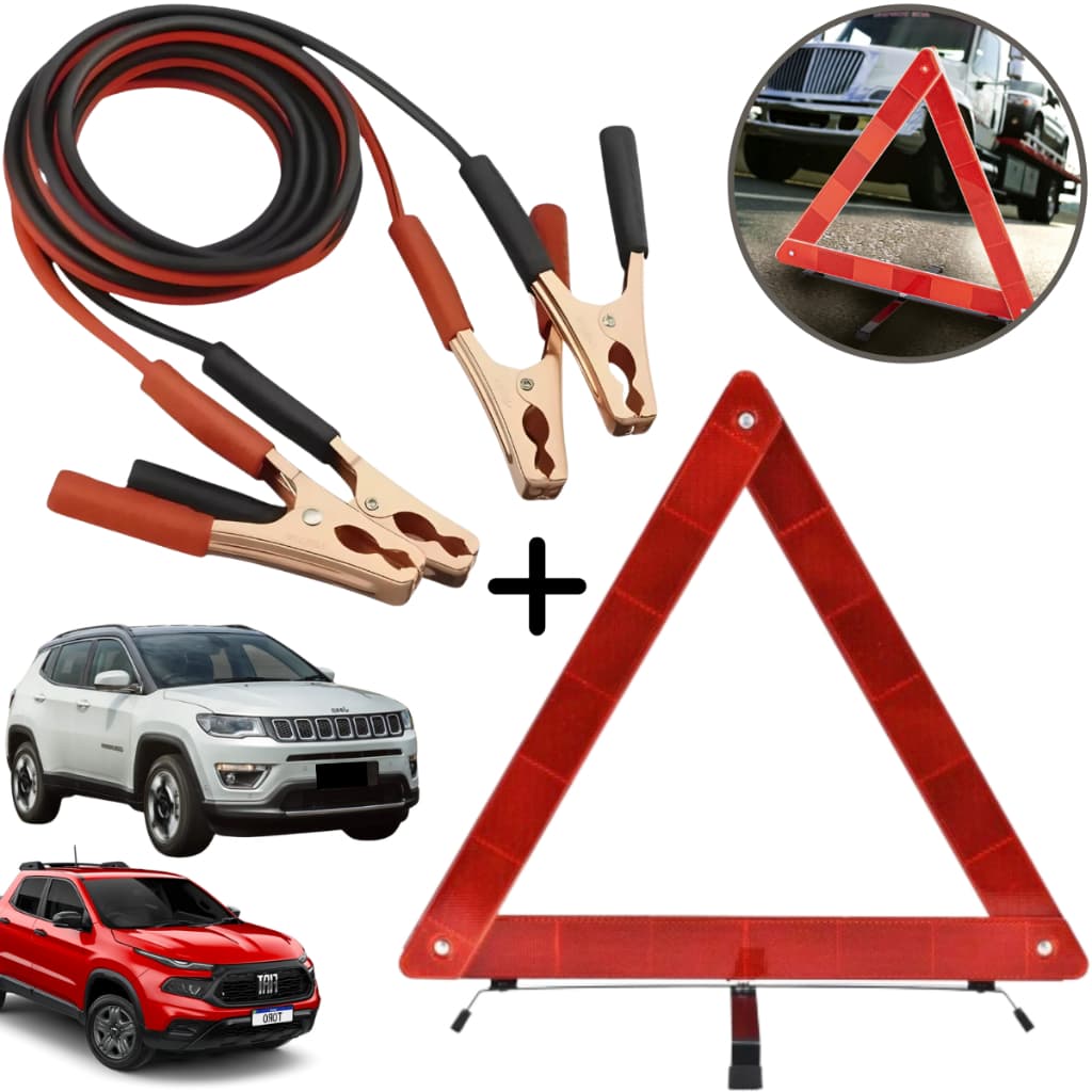 Kit Cabo Chupeta + Triângulo De Segurança Para Carros Automóvel Transferência Carga Bateria Sinalização