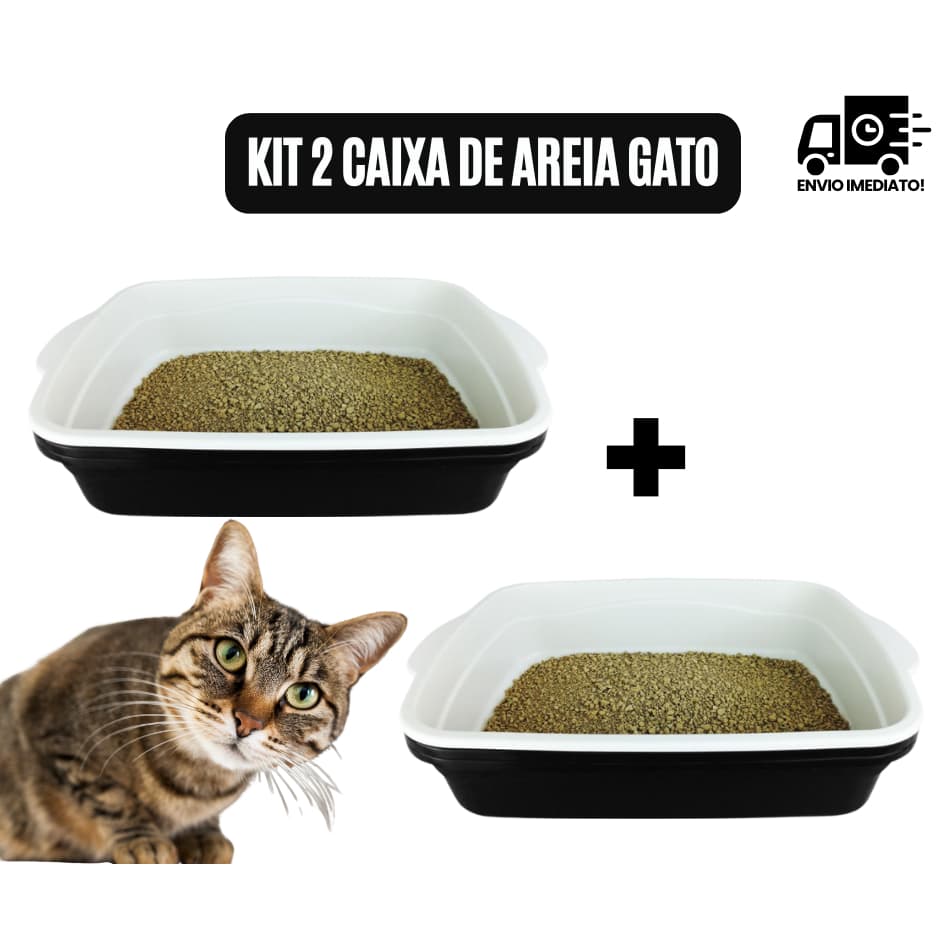 Kit 2 Caixa de Areia para Gatos Bandeja Higiênica Banheiro Gato Furba com 3 Peças - Bandeja Sanitária e Peneira