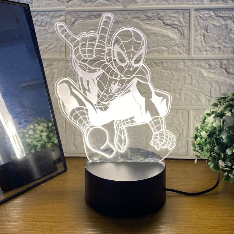 Luminária 3D LED Homem Aranha Spider Man Decoração Abajur Kids Iluminação Led Fixa Branco Quente