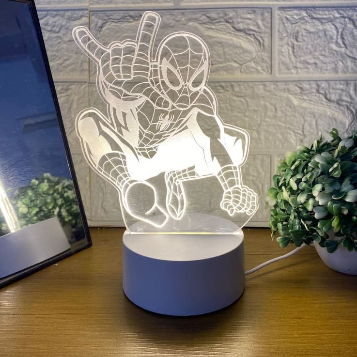 Luminária 3D LED Homem Aranha Spider Man Decoração Abajur Kids Iluminação Led Fixa Branco Quente