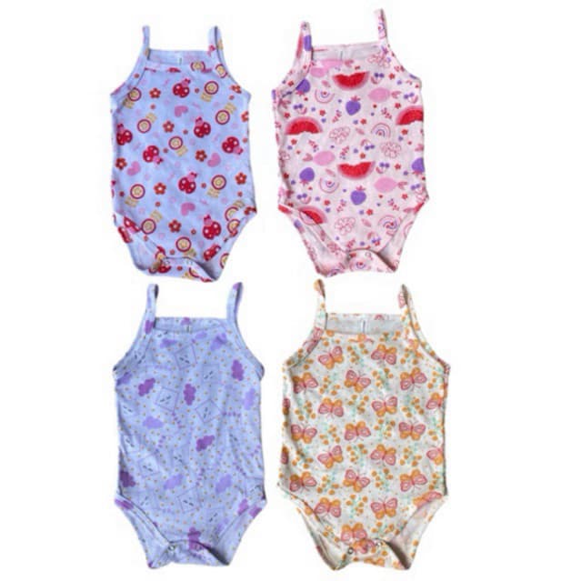 Kit 4 Body Bebe Menina Alcinha Algodão Roupa Bebê Veste até 12 meses Bory Bebê Estampado Bore Borie Regata verão fresco