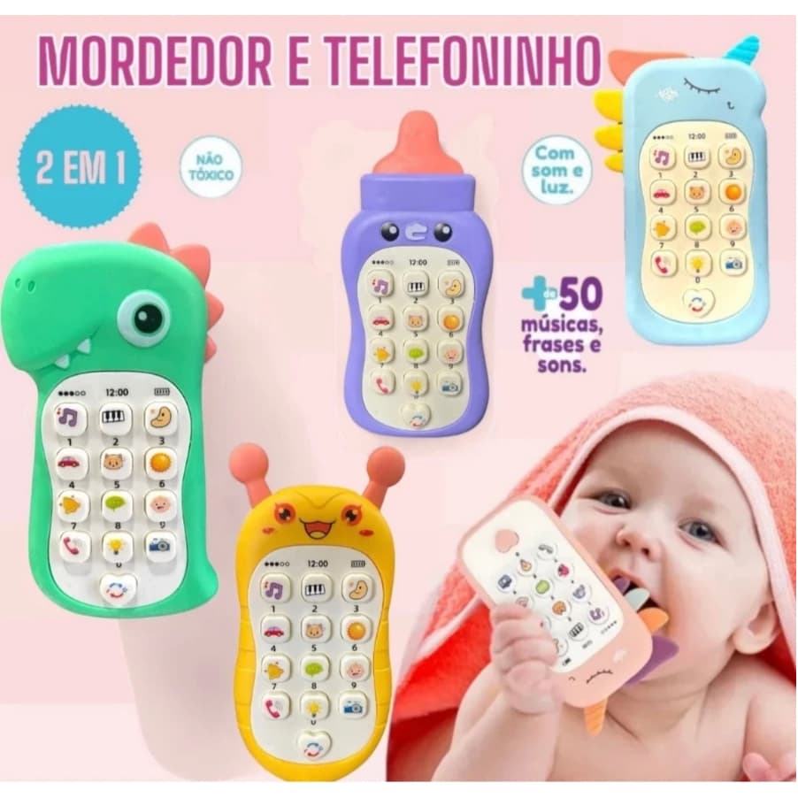 Brinquedo Celular Com Mordedor e Telefone Infantil Brinquedo Educativo Musical 2 em 1 Para Bebê Criança Divertido,Fanwix