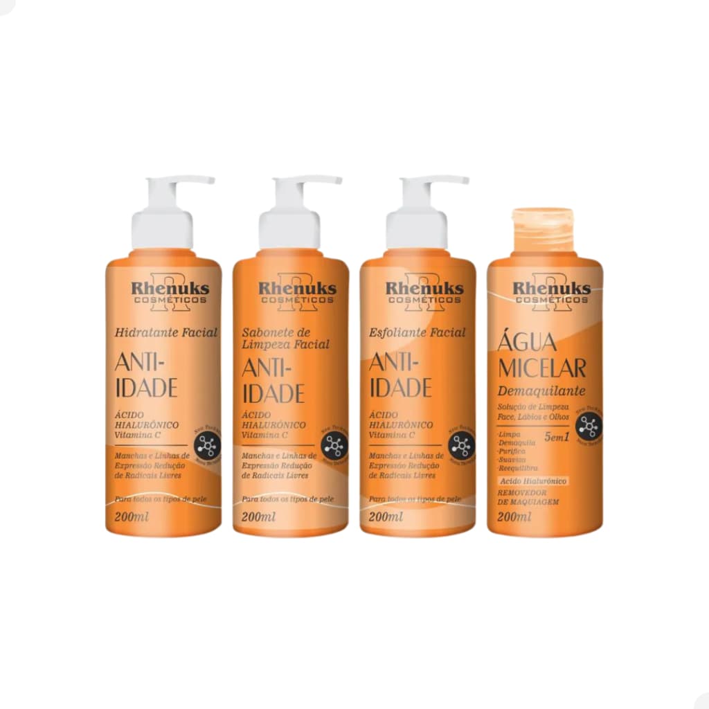 Kit Skin Care Facial Rhenuks Anti Idade Anti Olesiodade Rosa Mosqueta com 4 Produtos