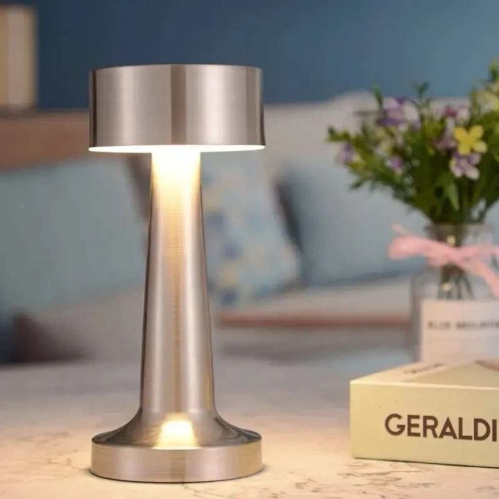 Luminária de Mesa Candeiro Touch LED Recarregável de Quarto Luxuosa 3 Tons de Led Escritório