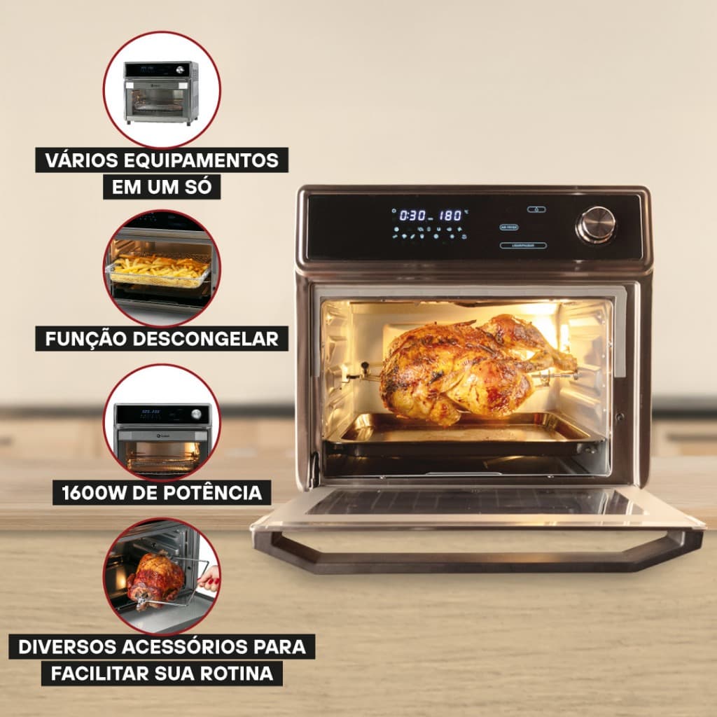 Fritadeira Air Fryer Forno 25L Gallant Digital GFE25 Rotisserie 220V