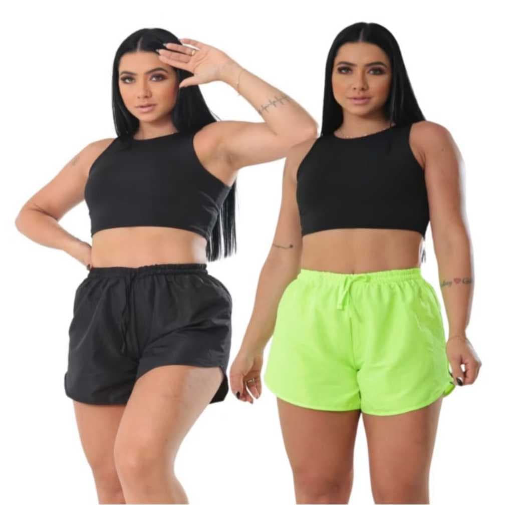 Kit 02 Shorts Feminino Tactél Plus Size Soltinho Saída de Praia Academia Fitness Roupas Femininas Multicolorido