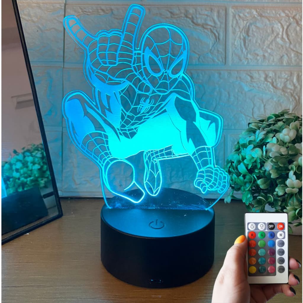Luminária 3D LED Homem Aranha Spider Man Decoração Abajur Kids Iluminação Led RGB com Controle