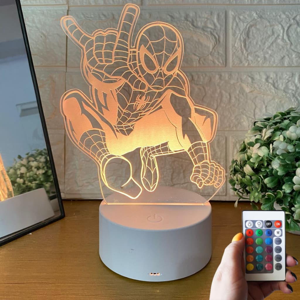 Luminária 3D LED Homem Aranha Spider Man Decoração Abajur Kids Iluminação Led RGB com Controle