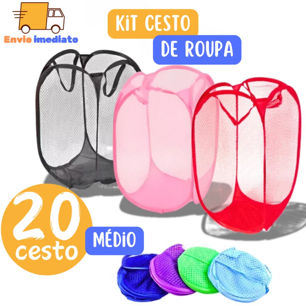 Kit 20 Peças Cesto Tecido MÉDIO de Roupas Organizador Dobrável Multiuso Brinquedo Lavanderia Banheiro Quarto