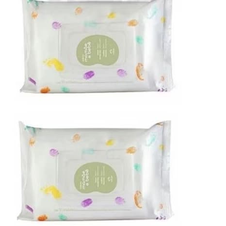 kit com 2 pacotes de lenços umedecidos Mamãe e Bebê 50 unidades  cada