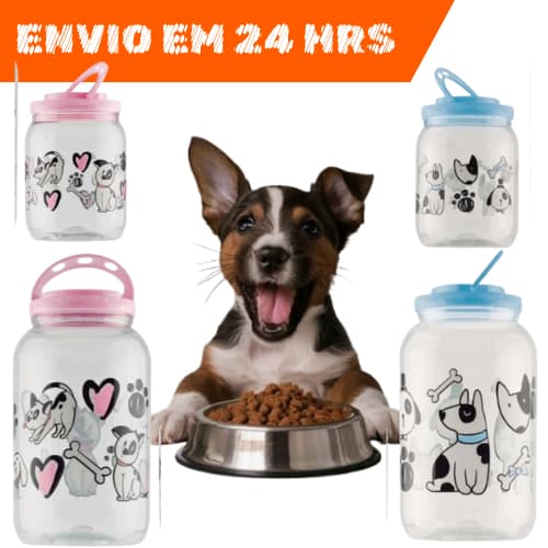 Pote Ração Armazenador 3,6L / 1,7L Porta Guarda Ração Com Alça Gato Cachorro