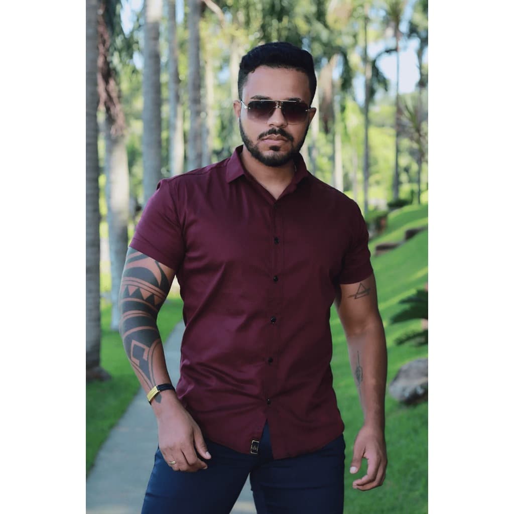 Camisa Social Masculina Slim Fit Manga Curta Casual e Elegante