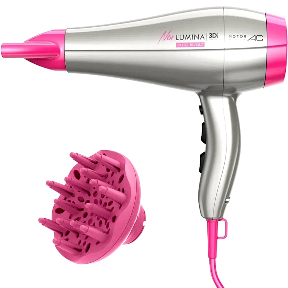 Secador De Cabelo Gama Italy 2200w Ion Profissional Salão Ar Quente Frio Rosa Auto Bivolt Com Difusor Cachos