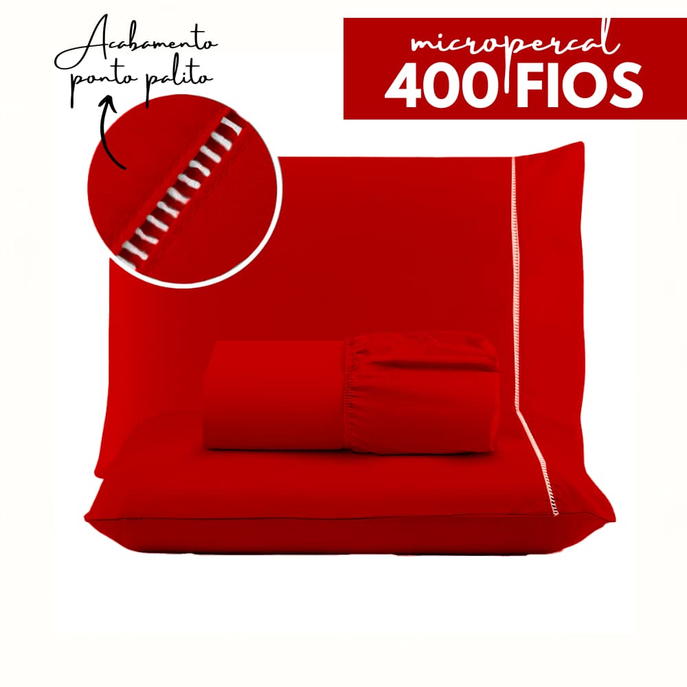 Jogo de Lençol Micropercal 400 Fios Ponto Palito - Berço / Solteiro / Casal / Queen / King