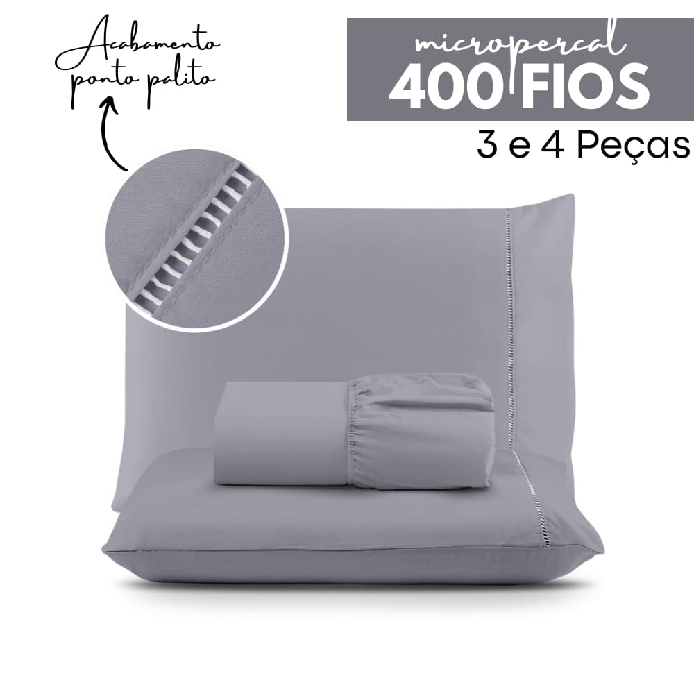 Jogo de Lençol  Ponto Palito Micropercal -  3 e 4 Peças - Solteiro - Casal - Queen