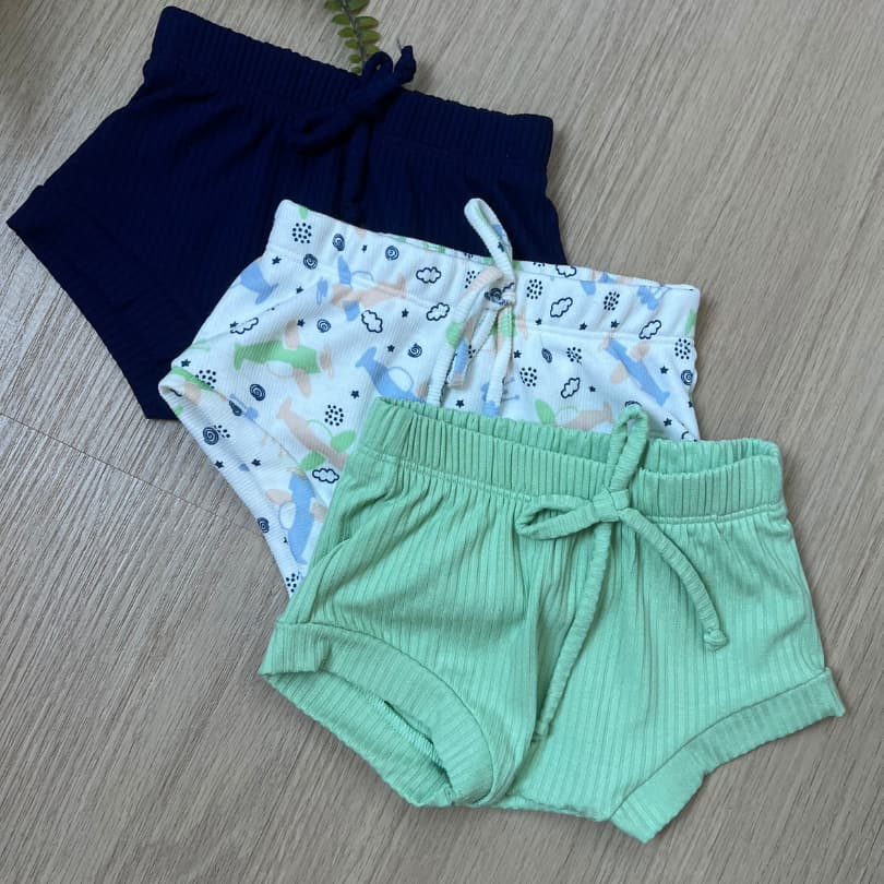 Short Bebê Tapa Fralda Infantil Canelado Menino Liso e Estampado Tecido Hipoalergenico