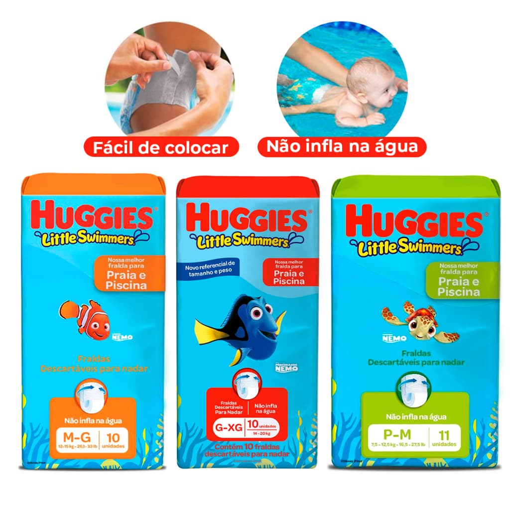 Fralda De Piscina e Praia Descartável Para Bebê Huggies Little Swimmers P M G XG