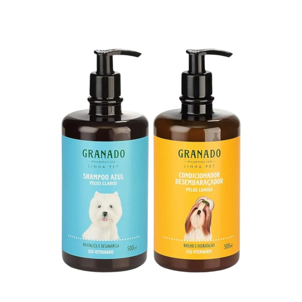 Shampoo Azul Clareador/Branqueador e Condicionador Desembaraçador Granado Pet Para Cães e Gatos