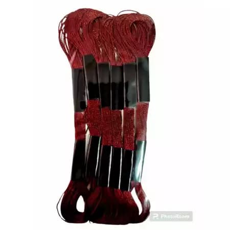 Kit com 06un Linha Meada Para Bordar Bordô Metálico 720915