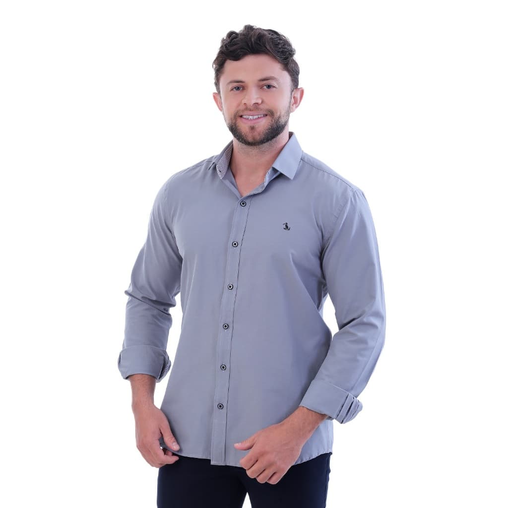 Camisa Social Masculina  Manga Longa Slim Sem Bolso
