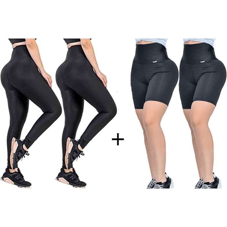 kit 2 calças modeladoras + 2 bermudas modeladoras cós alto kit fitness moda academia treinos musculação corrida fit