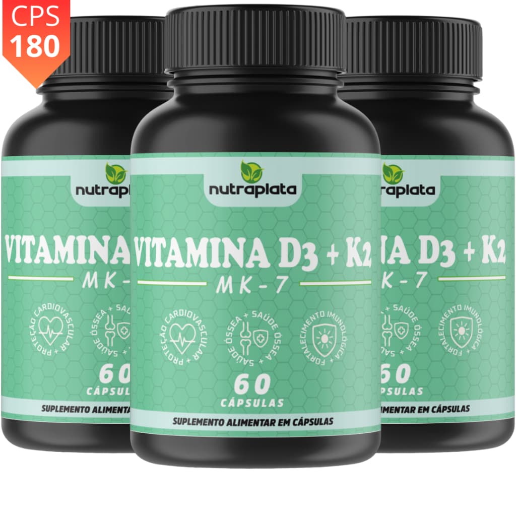 Kit 3x Vitamina D3 2.000 UI + Vitamina K2mK7 100 MCG 60 Cápsulas