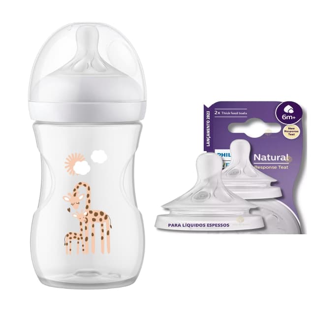 Mamadeira Petala Girafa 260ml + Kit 2 Bicos T6 Líquidos Espessos (6 Meses+) Philips Avent
