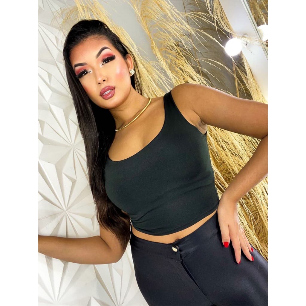 Cropped Feminino Top Bali Alça Grossa Suplex Forro Duplo Fitness Proteção UV50+ Toque Poliamida P,M,G,GG