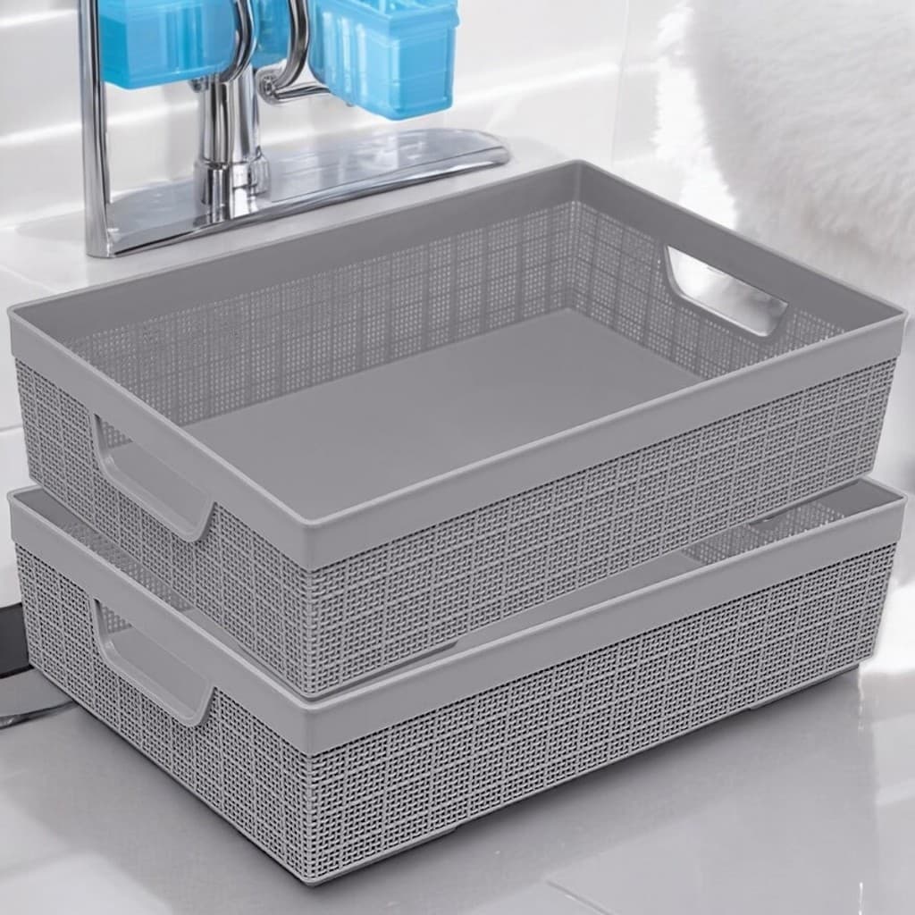 Kit 2 Cestos Organizadores 5,2 Litros Multiuso Lavanderia Armário Cozinha Multiuso Plástico Rattan