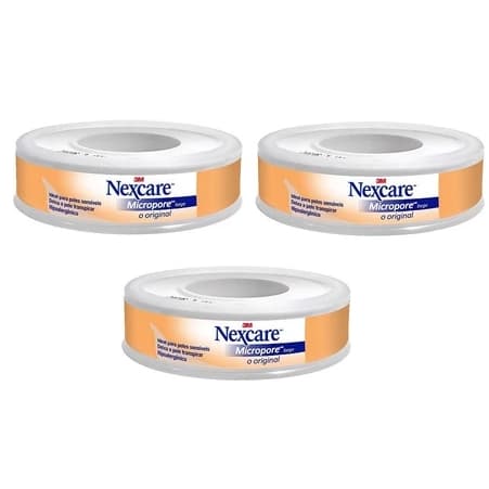 kit 3x Micropore 3M nexcare 12mmx4,5m antialérgico hipo bege beje cor da pele