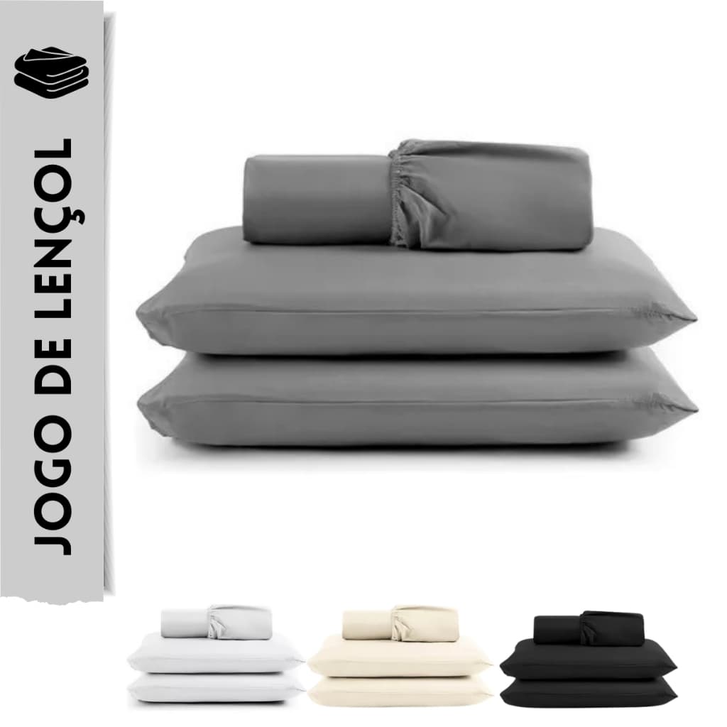 Jogo de Lençol Microfibra Com Elástico e Fronhas Cama Solteiro Casal Queen King 100% Poliéster