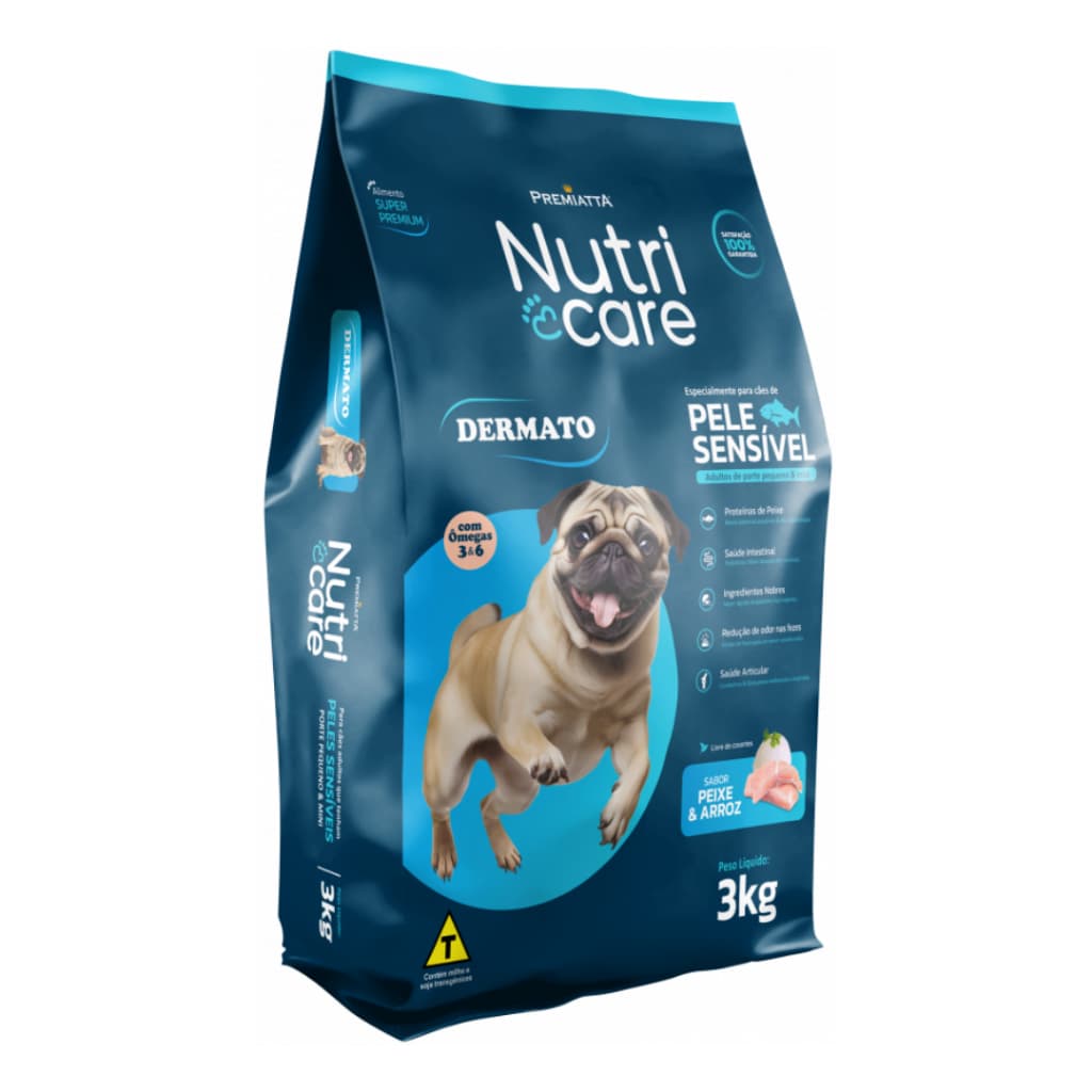 Ração Premiatta Nutricare Dermato Omega 3 E 6 Cães Fish and Rice Peq 3kg