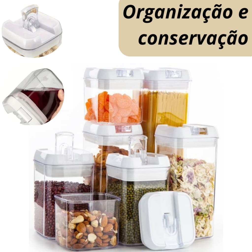Kit Potes Herméticos Acrílico Multiuso 7 peças Preservar alimentos a vácuo Organizadores Multiuso