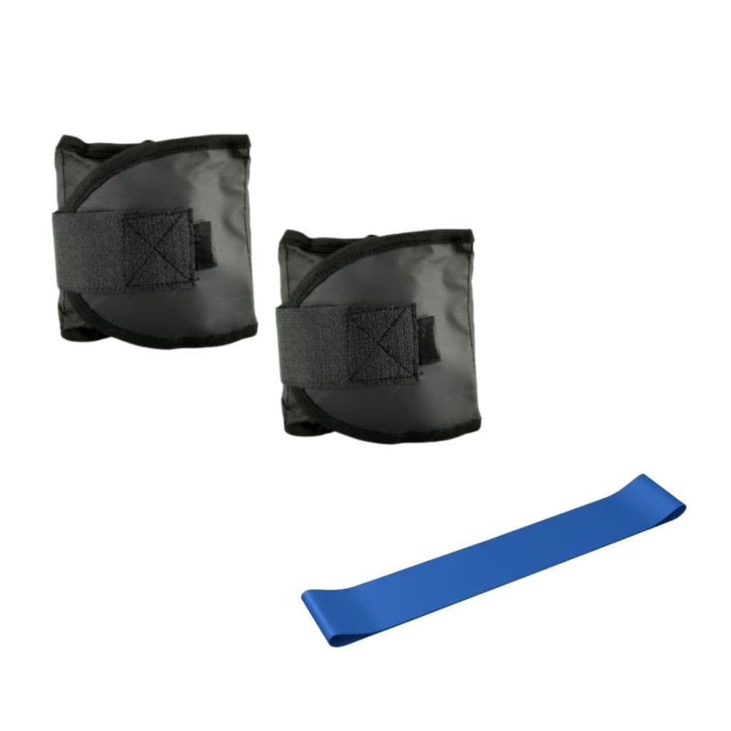 Kit Treino Pernas Completo Par Caneleiras 1 Kg + Elástico Theraband Exercícios Funcionais Em Casa