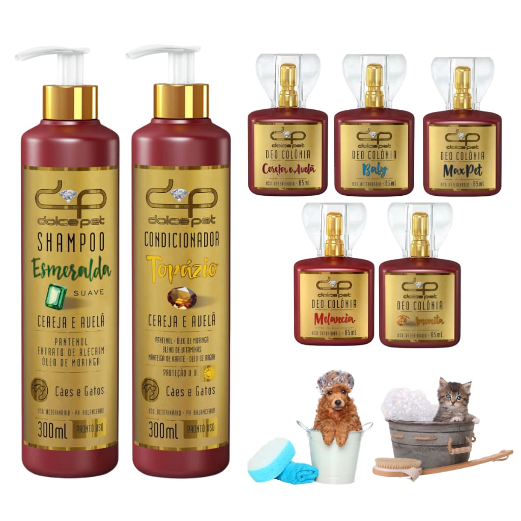 Kit Dolce Pet Shampoo Suave + Condicionador + Deo Colônia Variações para Cães e Gatos