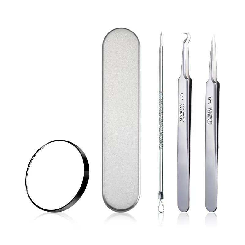 KIT 3PC Pinça De Agulha Com Estojo Para Remoção De Espinhas E Cravo, Cabeça Curvada Pontiaguda Cuidados Faciais