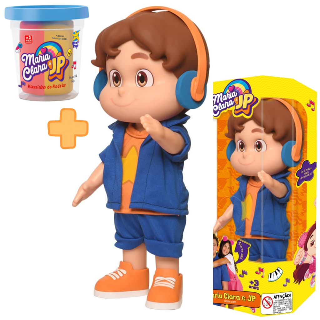 Boneco JP Fala 14 Frases Articulado 28cm Com Fone + Massinha Modelar Maria Clara E JP Vinil Youtuber