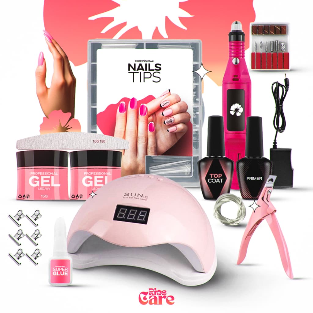 Kit Unha Gel Completo Cabine Sun 5 48W Digital Lixadeira Elétrica Caneta Pedicure e Manicure Alongamento De Unhas Tips