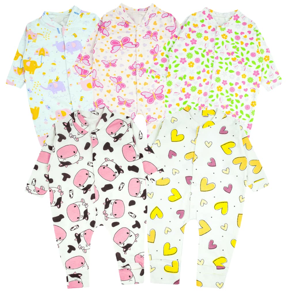 Kit 5 Macacão para Bebê Estampado Malha Vira Pé 100% algodão Menina e Menino Roupas de Bebe (P/M/G)