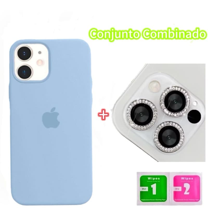 Capa Silicone Aveludado Para + Kit Lente Película De Câmera Diamante Para iphone11 11pro 11promax 12 12pro 12promax 13