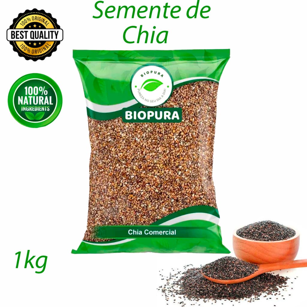 Semente de Chia Comercial 1Kg Organica rica em Proteínas saudáveis Vitaminas e Minerais Antioxidante