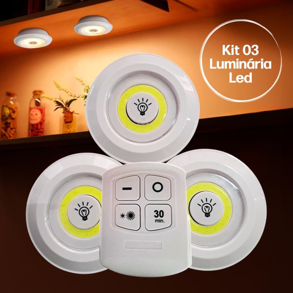 Luminárias Com 3 Lâmpadas Led Sem Fio Ideal para Armários 1 Controle Cor Branco Frio ou Quente