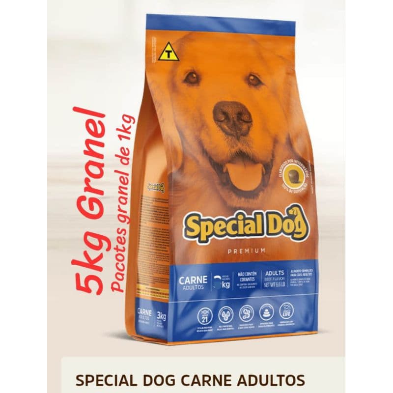 5kg a Granel, SPECIAL DOG CARNE, Premium, 21% de proteína, ração para cachorro adulto, raças médias e grandes.