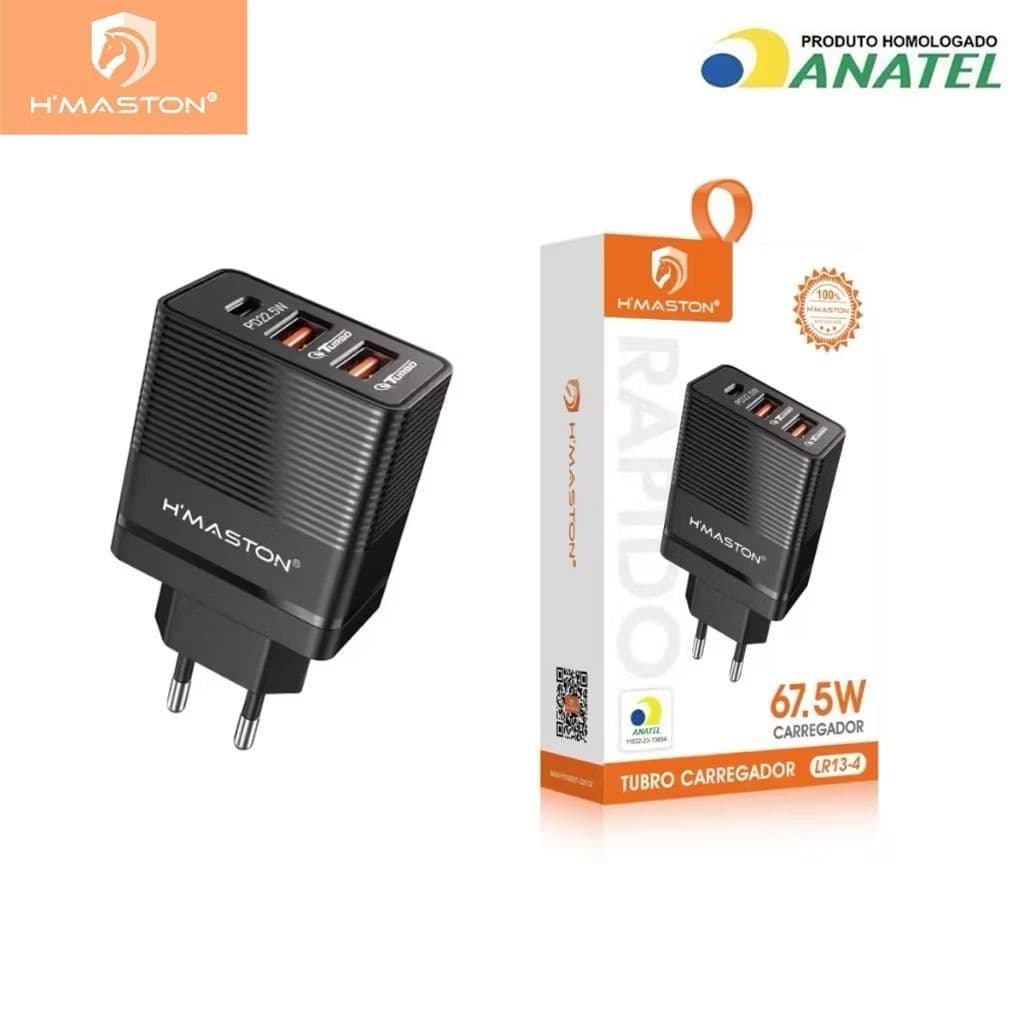 H'maston LR13-4 Carregador 67.5W PD22.5W QC3.0 Fonte Tomada Rápida Carregar Celular Portátil  Usb e Tipo-c