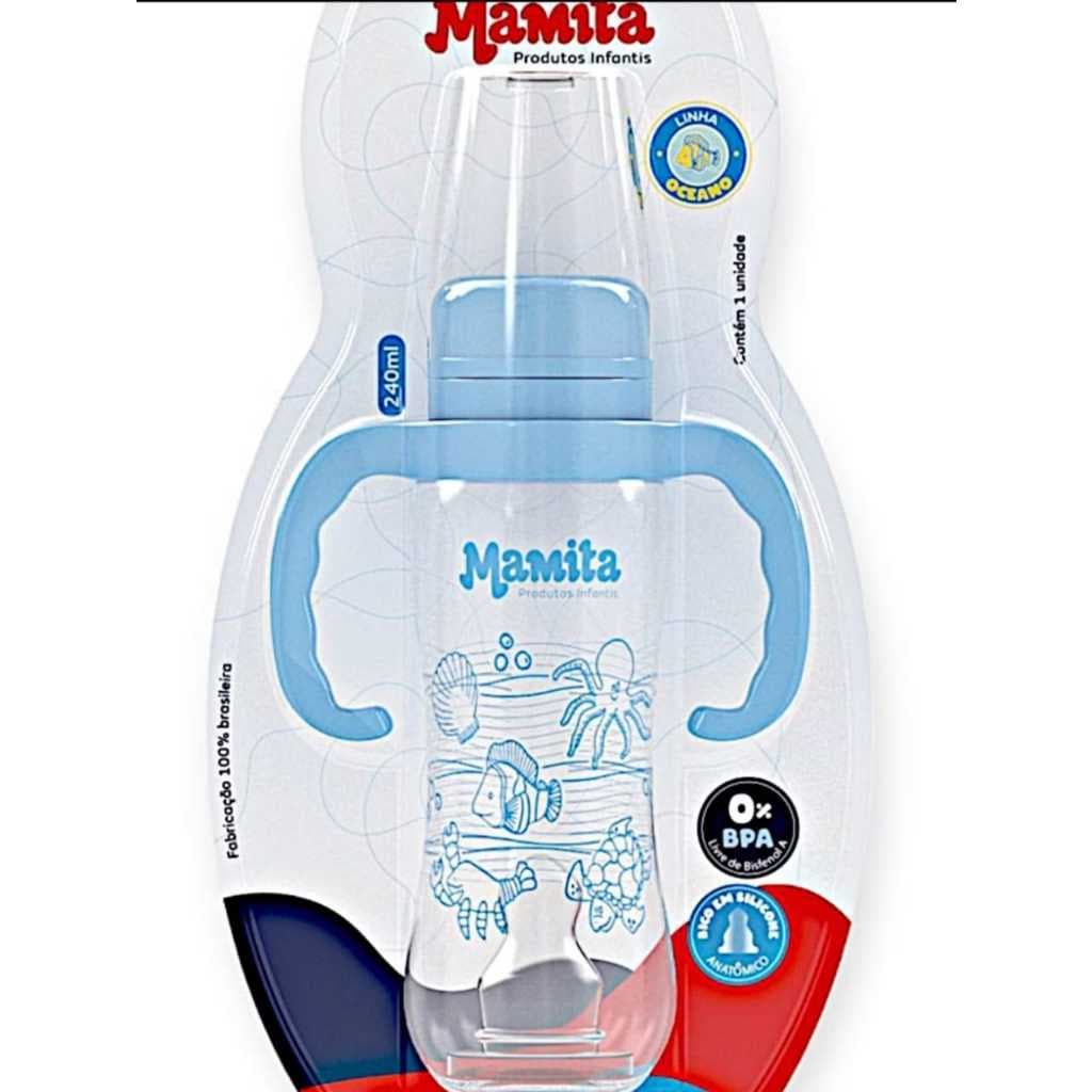 Mamadeira 240ml Bebê Menino Menina Bico Silicone 240 Ml  Mamadeira com Alça Blister Presente